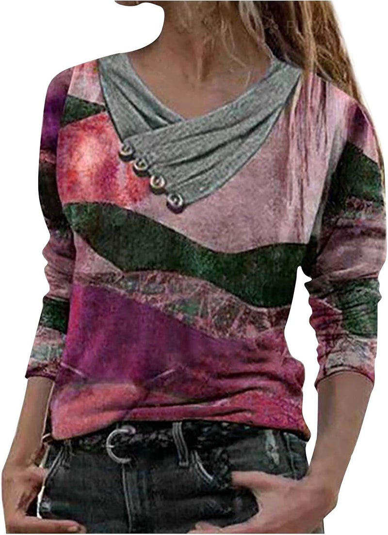 woobles Womens Sweatshirts for Ladies Tie Dye Printed Embroidery Collar Tunic Gradient Blouses Long Sleeve Pullovers - Image 1